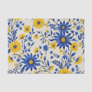 Papel De Seda Flor De Cornflower Delicada Y Flores Amarillas