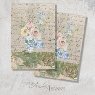 Papel De Seda Flor de época Bouquet azul blanco descomposición d