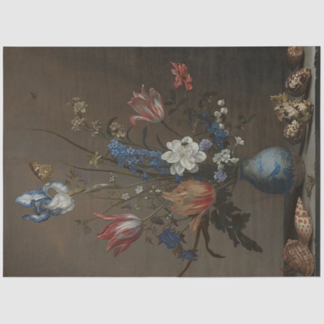 Papel De Seda Flor de época y conchas marinas siguen pintando (Anverso)