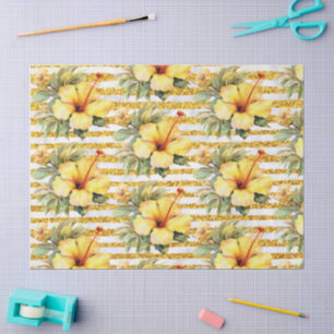 Papel De Seda Flor de Hibisco de Hawái con tema amarillo y dorad