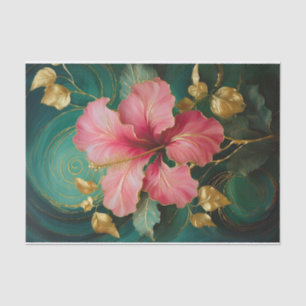 Papel De Seda Flor de Hibisco Rosa Dorado Única, Florales Formal