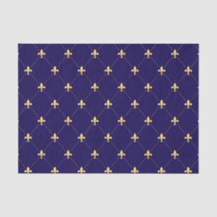 Papel De Seda Flor de lis dorada azul medianoche