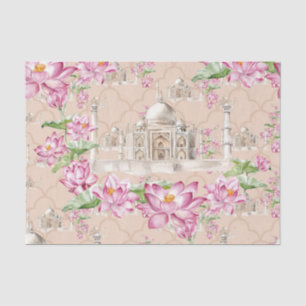 Papel De Seda Flor de loto india en acuarela Taj Mahal