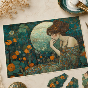 Papel De Seda Flor de Luna Arte Antiguo Nouveau Decoupage