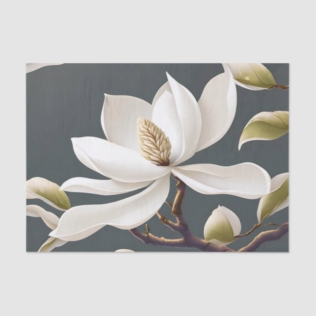 Papel De Seda Flor de magnolia blanca elegante (Anverso)