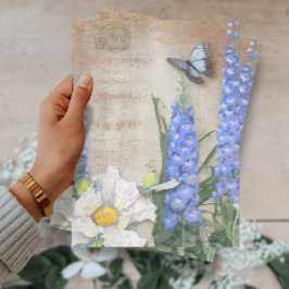 Papel De Seda Flor de mariposa floral blanca y azul vintage