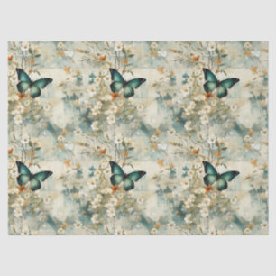 Papel De Seda Flor de Mariposa Teal Sagrada Terracota Pintada