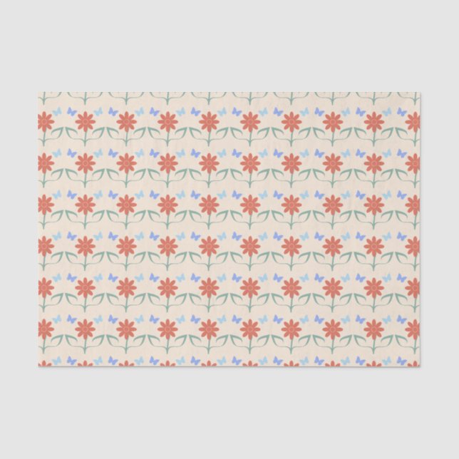 Papel De Seda Flor de Naranja y Mariposas Azules (Anverso)