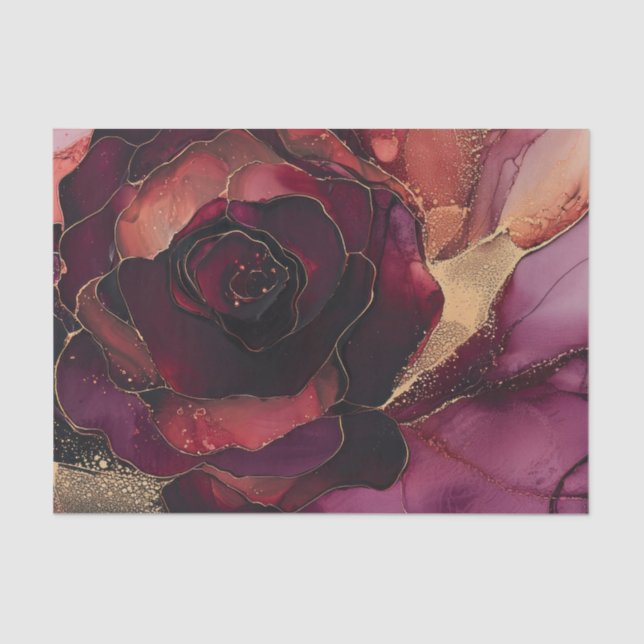 Papel De Seda Flor de oro rosa de Borgoña (Anverso)