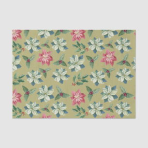 Papel De Seda Flor de Pascua Blanca y Roja, Bayas de Acebo