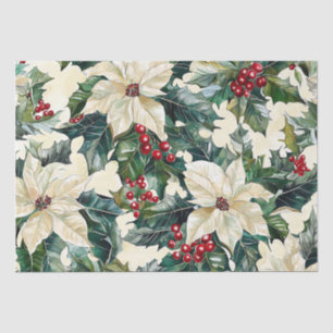Papel De Seda Flor de Pascua de Marfil Frutas Rojas Follaje de I