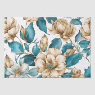 Papel De Seda Flor de patrón floral Verde azulado blanco de oro