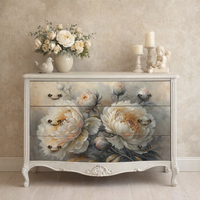 Papel De Seda Flor de Peonía Blanca Decoupage (Urban Bohemian Woman Neutral Tones Decoupage Tissue Paper Mockup)