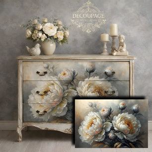 Papel De Seda Flor de Peonía Blanca Decoupage