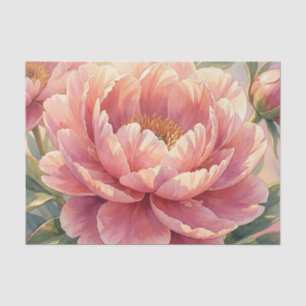 Papel De Seda Flor de peonía rosa vintage botánica acuarela