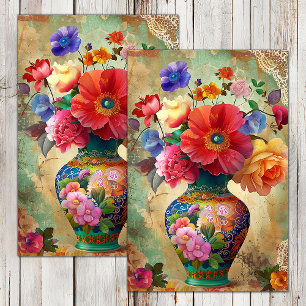 PAPEL DE SEDA FLOR DE PRIMAVERA EN FLORERO DECOUPAGE