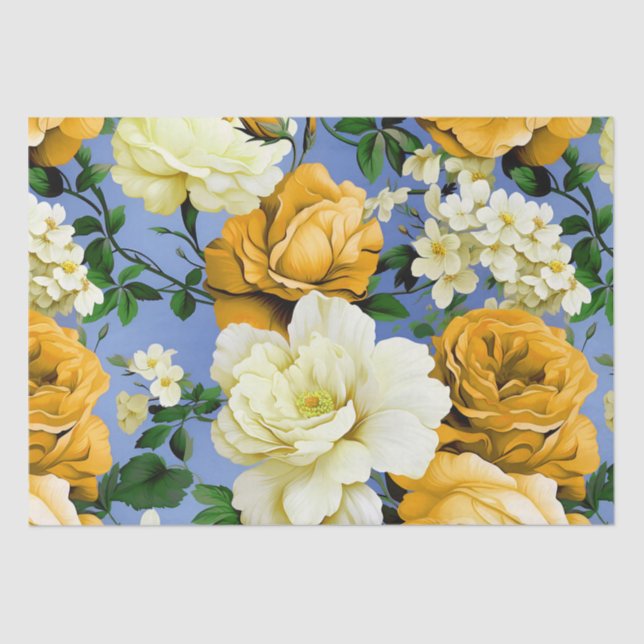 Papel De Seda Flor de rosa amarillo retro grande (Anverso)