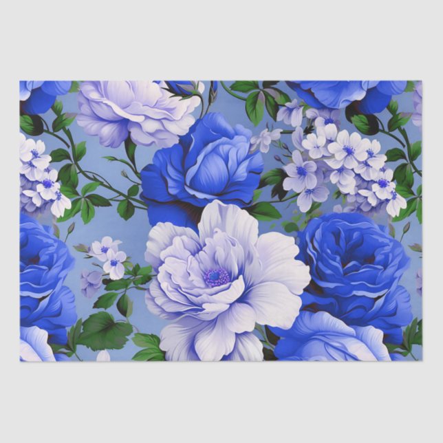Papel De Seda Flor de Rosa azul retro grande (Anverso)