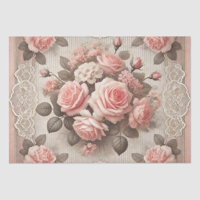 Papel De Seda Flor de rosa rosa rosa rosa chic de Shabby (Anverso)