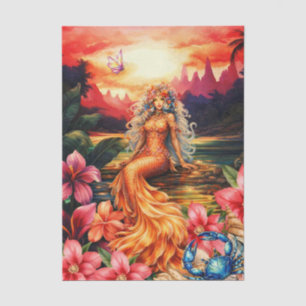 Papel De Seda Flor de Tropical Vibrante Dorado Sirena Decoupage