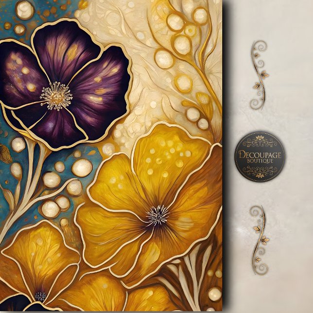 Papel De Seda Flor de Violeta Dorada Decoupage (Golden Violet Bloom Decoupage Tissue Paper)
