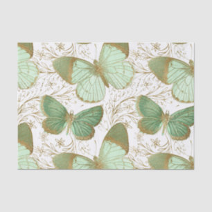 Papel De Seda Flor floral blanca de mariposa verde