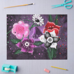 Papel De Seda Flor floral caprichosa morado negro decáscara