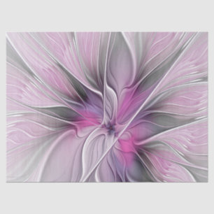 Papel De Seda Flor Floral Fractal Moderno Abstracto Flor Gris ro