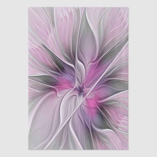 Papel De Seda Flor Floral Fractal Moderno Abstracto Flor Gris ro (Anverso)