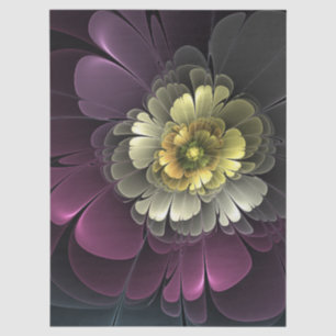 Papel De Seda Flor Fractal Gris Purpura Moderna Abstracta
