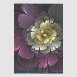 Papel De Seda Flor Fractal Gris Purpura Moderna Abstracta