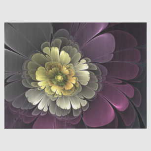 Papel De Seda Flor Fractal Gris Purpura Moderna Abstracta