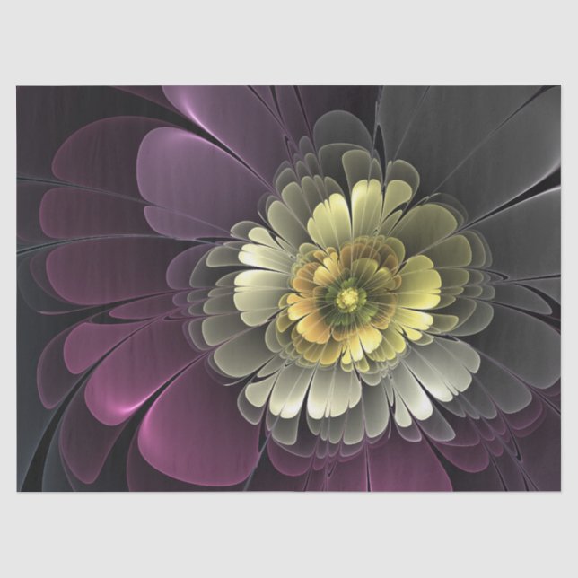 Papel De Seda Flor Fractal Gris Purpura Moderna Abstracta (Anverso)