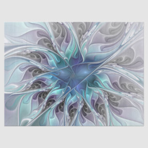 Papel De Seda Flor Fractal Moderna Con Azul