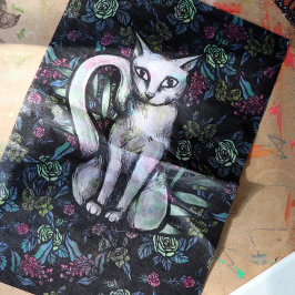 Papel De Seda Flor gato blanco Flor de Caturday