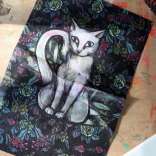 Papel De Seda Flor gato blanco Flor de Caturday