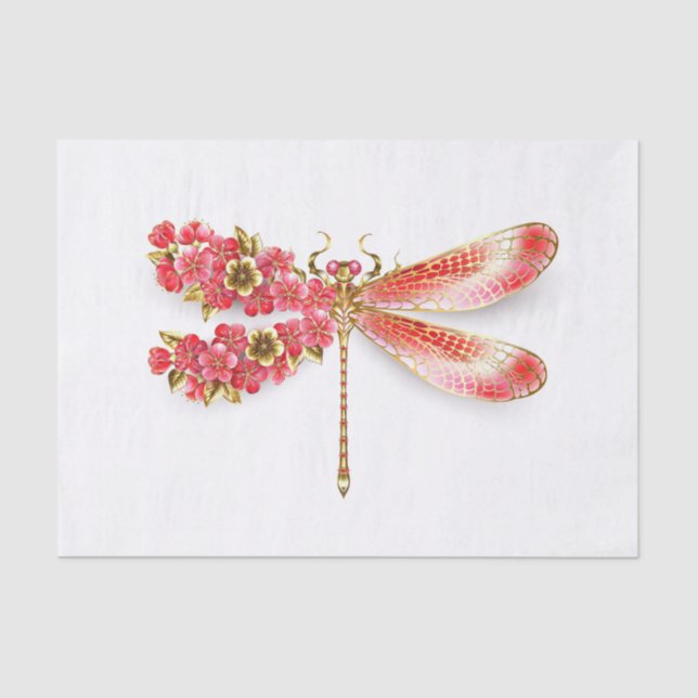 Papel De Seda Flor libélula con sakura de joyas (Anverso)