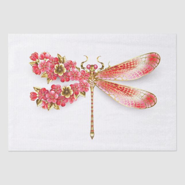 Papel De Seda Flor libélula con sakura de joyas (Anverso)