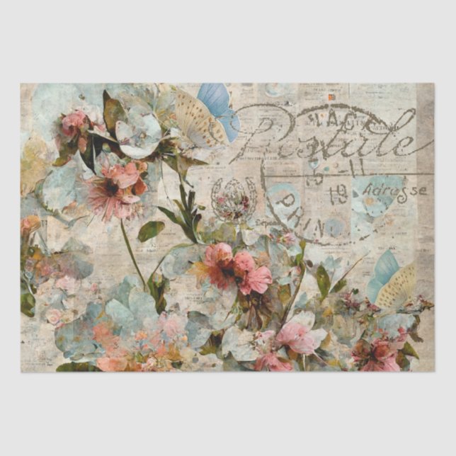 Papel De Seda Flor Mariposa Shabby Collage Postale Decoupage (Anverso)