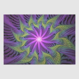 Papel De Seda Flor moderna abstracta arte fractal verde púrpura