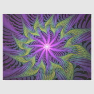 Papel De Seda Flor moderna abstracta fractal arte púrpura verde