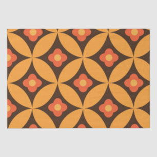 Papel De Seda Flor retro sobre hoja de círculo naranja de mediad