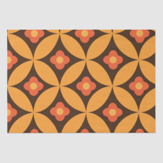 Papel De Seda Flor retro sobre hoja de círculo naranja de mediad