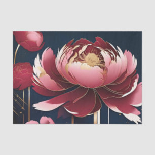 Papel De Seda Flor roja de Peonia Dorada