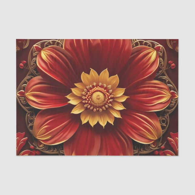Papel De Seda Flor Roja Y Amarilla (Anverso)