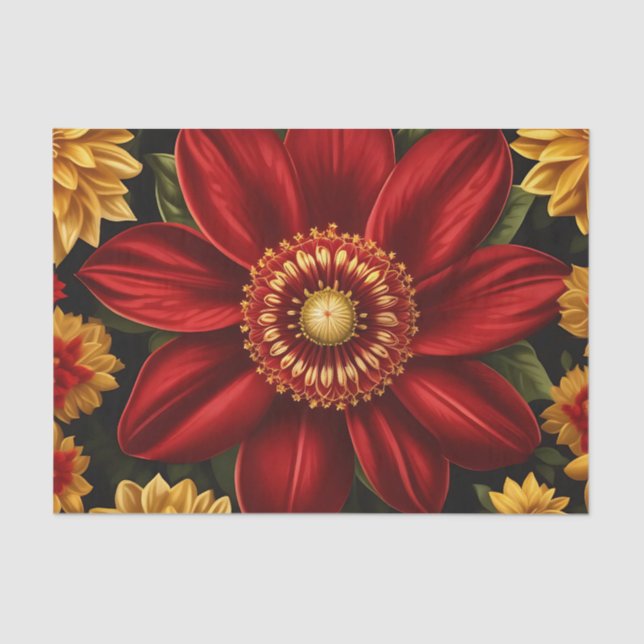 Papel De Seda Flor Rojo Y Amarillo (Anverso)