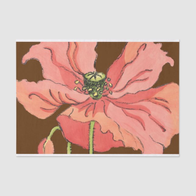 Papel De Seda Flor rosa grande con fondo rojo profundo (Anverso)