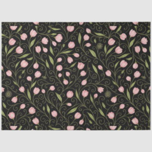 Papel De Seda Flor rosa y cúrcuta sobre negro con patrón de repe