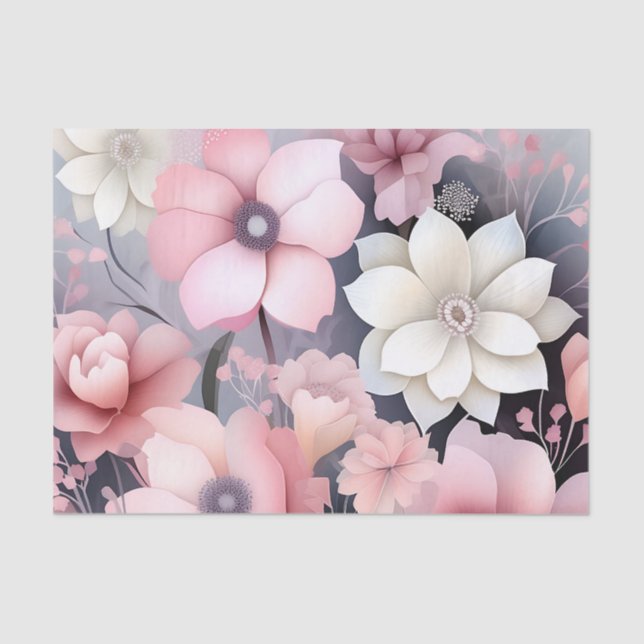 Papel De Seda Flor rosa y gris suave (Anverso)