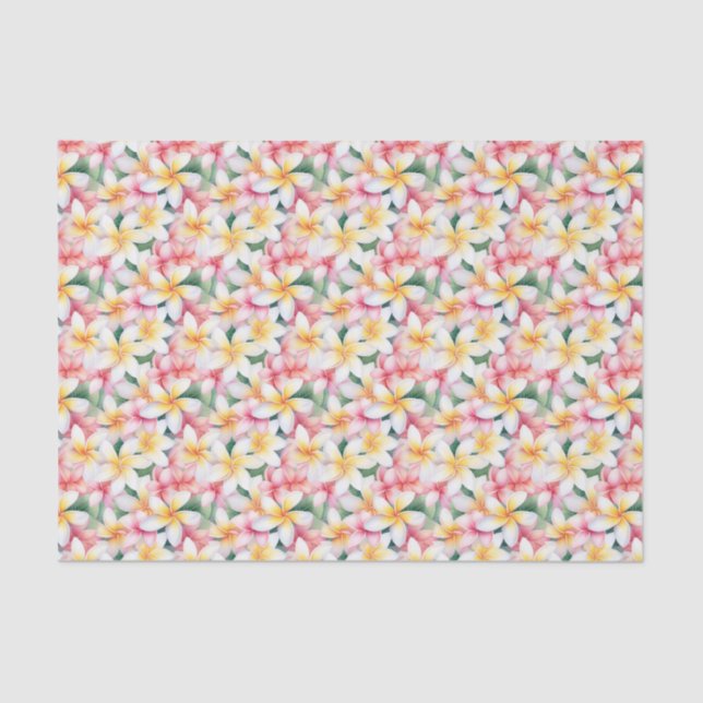 Papel De Seda Flor rosa y plumeria blanca (Anverso)